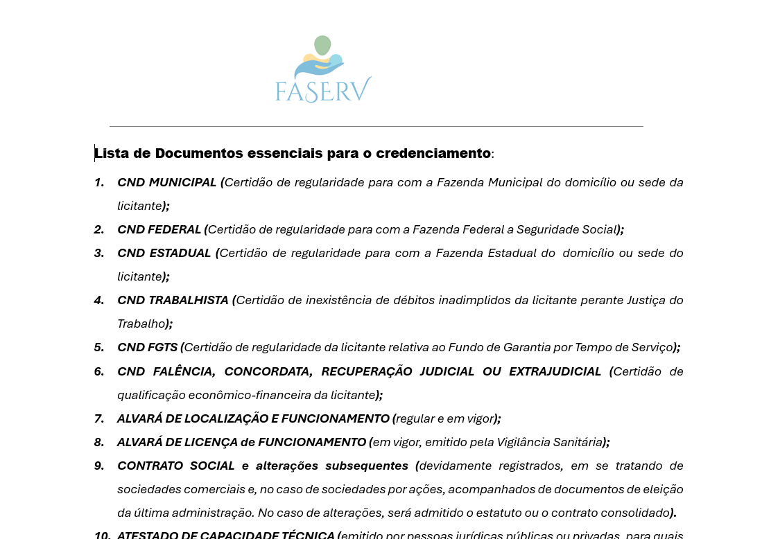 Lista de Documentos
