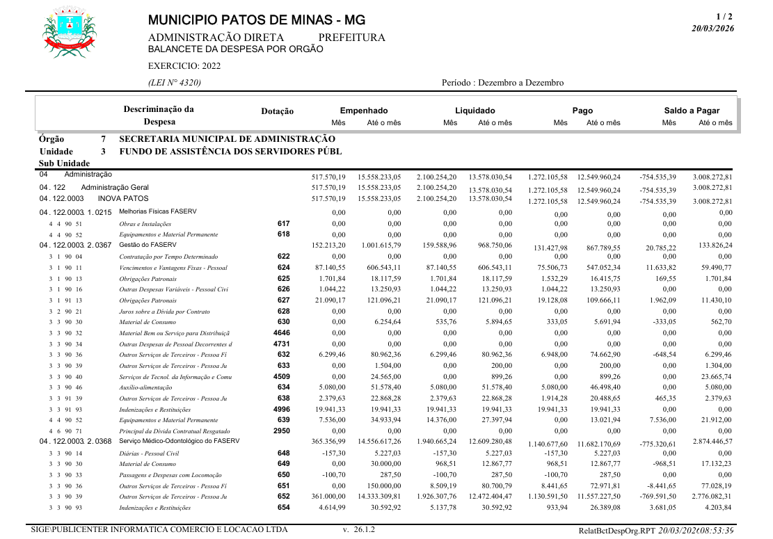 Capa Balancete da Despesa