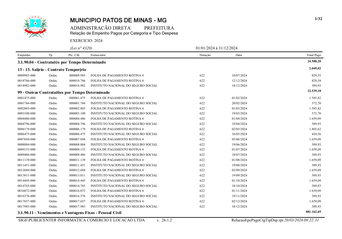 Capa Relação da Despesa Paga